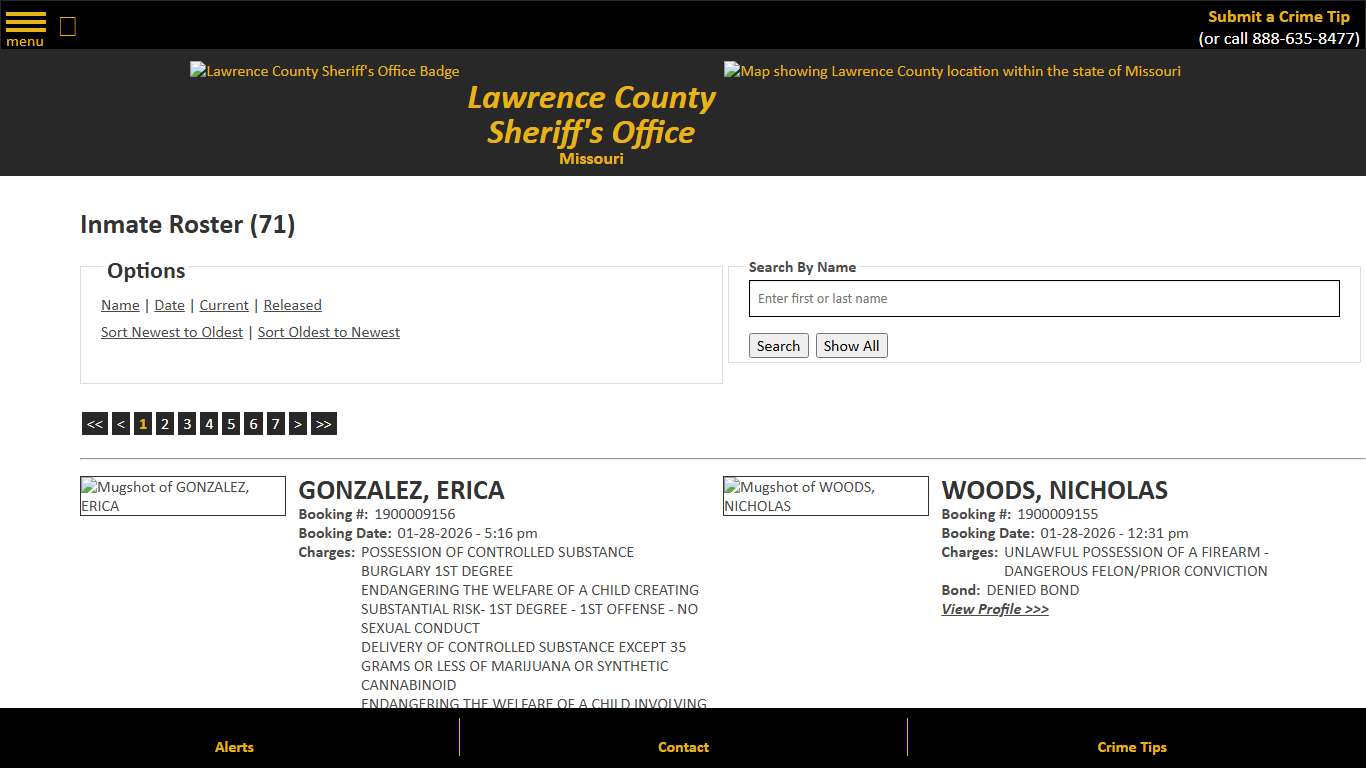 Inmate Roster - Current Inmates Booking Date Descending - Lawrence County Sheriff MO